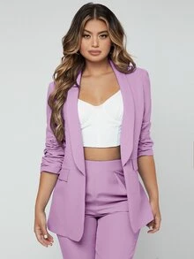 SHEIN SXY Shawl Neck Open Front Blazer & Pants Suit In Fall/Winter - Lilac Purple - View 6