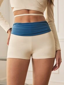SHEIN Sports Women's Pleated Colorblock Casual Versatile Daily Travel Sports Shorts - Multicolor - View 3