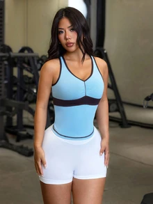 SHEIN Sports Contrast Color Patchwork Slim Fit Hollow Out Sports Tank Top - Multicolor - View 4