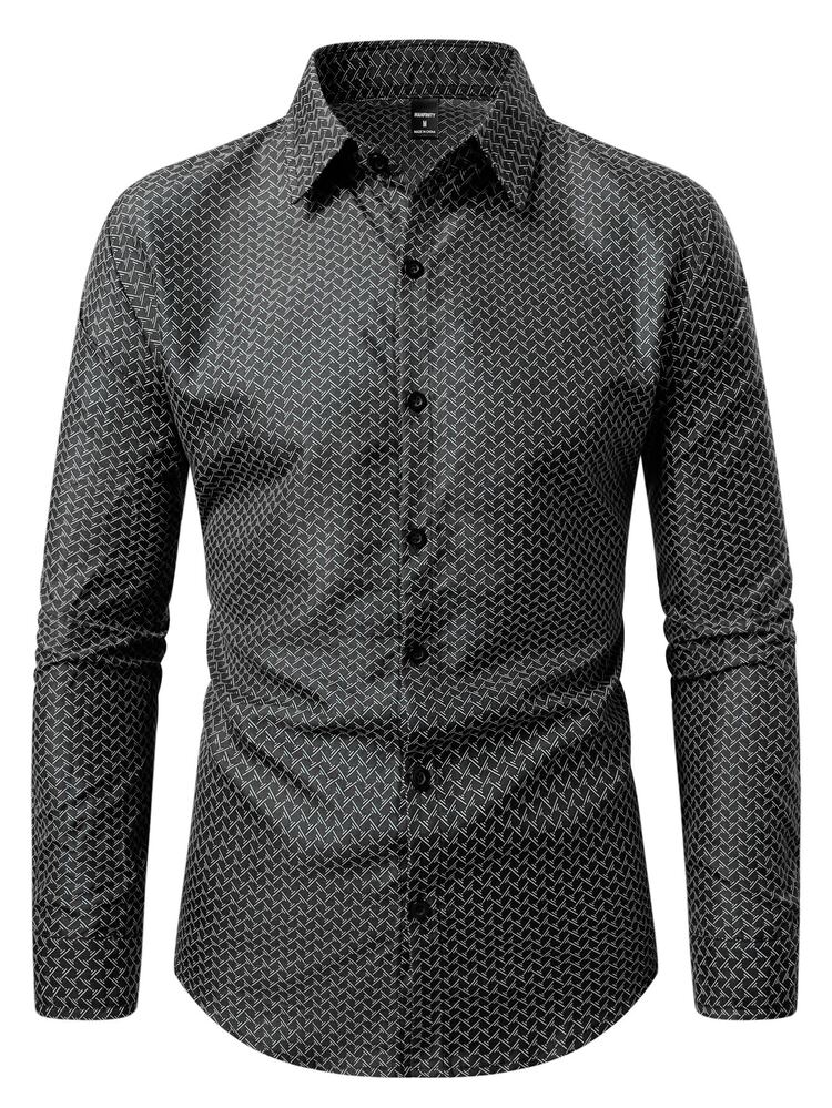 Manfinity Mode Men's Long Sleeve Single-Breasted Business Travel Shirt - Black - View 6