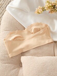 SHEIN 1pc Women Front-Closure Ribbed Seamless Padless Brassiere, Casual And Comfortable - Apricot - View 6