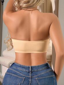 SHEIN 1pc Women Front-Closure Ribbed Seamless Padless Brassiere, Casual And Comfortable - Apricot - View 2