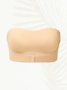 SHEIN 1pc Women Front-Closure Ribbed Seamless Padless Brassiere, Casual And Comfortable - Apricot - View 7