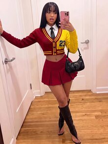 Amplova 女款針織薄款開襟衫，適合返校季，校園風，性感前衛 - 彩色 - 查看 14