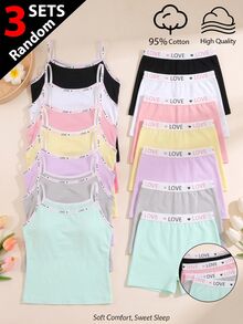 Random 3 Pieces Set Girl's Tween Girl Simple Fashion Solid Color Series Wireless Camisole Bra & Comfortable Four-Corner Hipster Panties 4-Set Underwear Combo - Multicolor - View 1