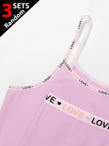 Random 3 Pieces Set Girl's Tween Girl Simple Fashion Solid Color Series Wireless Camisole Bra & Comfortable Four-Corner Hipster Panties 4-Set Underwear Combo - Multicolor - View 5