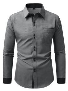 Manfinity Mode Men's Fashion Versatile Commute Long Sleeve Shirt - Dark Grey - View 3