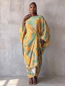 BamGlimmer Women's Fashion All-Over Print Batwing Sleeve Long Dress - Multicolor - View 4