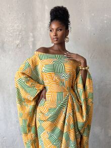 BamGlimmer Women's Fashion All-Over Print Batwing Sleeve Long Dress - Multicolor - View 3