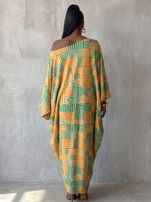 BamGlimmer Women's Fashion All-Over Print Batwing Sleeve Long Dress - Multicolor - View 2