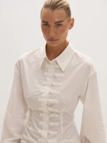MUSEYN White Knot Fasten Cinched Shirt Versatile Everyday Casual Fall - White - View 5