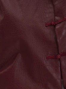 MUSEYN Burgundy PU Fur Cuff Knot Tie Detail Jacket Versatile Everyday Casual Fall - Burgundy - View 7