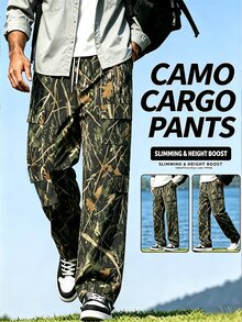 Manfinity Dauomo Men's Casual Branch & Withered Leaf Print Drawstring Waist Cargo Pants - Multicolor - View 3