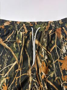 Manfinity Dauomo Men's Casual Branch & Withered Leaf Print Drawstring Waist Cargo Pants - Multicolor - View 5
