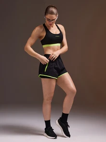 Powerista 女款春夏拼色休閒運動寬鬆日常健身旅行運動短褲 黑色 - 黑色 - 查看 11