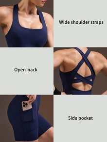 Powerista Women's Solid Color Casual Daily Travel Sports Jumpsuit Short - Navy Blue - View 5