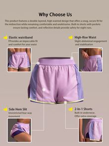 Powerista Pantalones cortos deportivos de patchwork con bloques de color para el verano - Morado - Ver 6