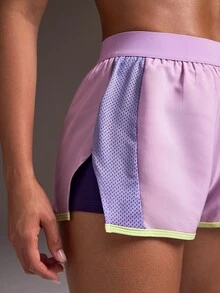 Powerista Pantalones cortos deportivos de patchwork con bloques de color para el verano - Morado - Ver 9