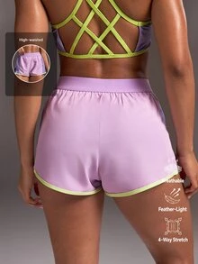 Powerista Pantalones cortos deportivos de patchwork con bloques de color para el verano - Morado - Ver 3