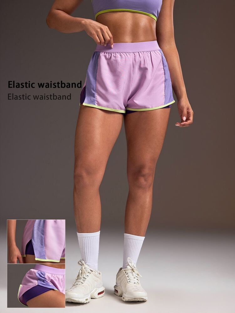 Powerista Summer Colorblock Patchwork Sports Shorts - Purple - View 4