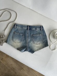Jeanoix Women's Sexy Rivet Decor Low Waist Mini Denim Shorts, Summer - Blue - View 6