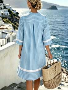 SHEIN Holidaya Women's Long Backless Vacation Dress - Sky Blue - View 2
