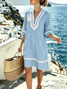 SHEIN Holidaya Women's Long Backless Vacation Dress - Sky Blue - View 4
