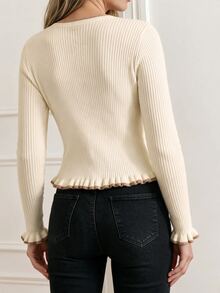 KARISMINA Cardigan Bergaris dengan Pita Krem di Bagian Depan, Cocok untuk Acara Kumpul-kumpul, Belanja, Gaya Urban, Kencan Malam, Brunch, Cardigan Elegan, Musim Gugur/Musim Dingin, Tahun Baru, dan Pakaian Musim Dingin. - Krem - View 2