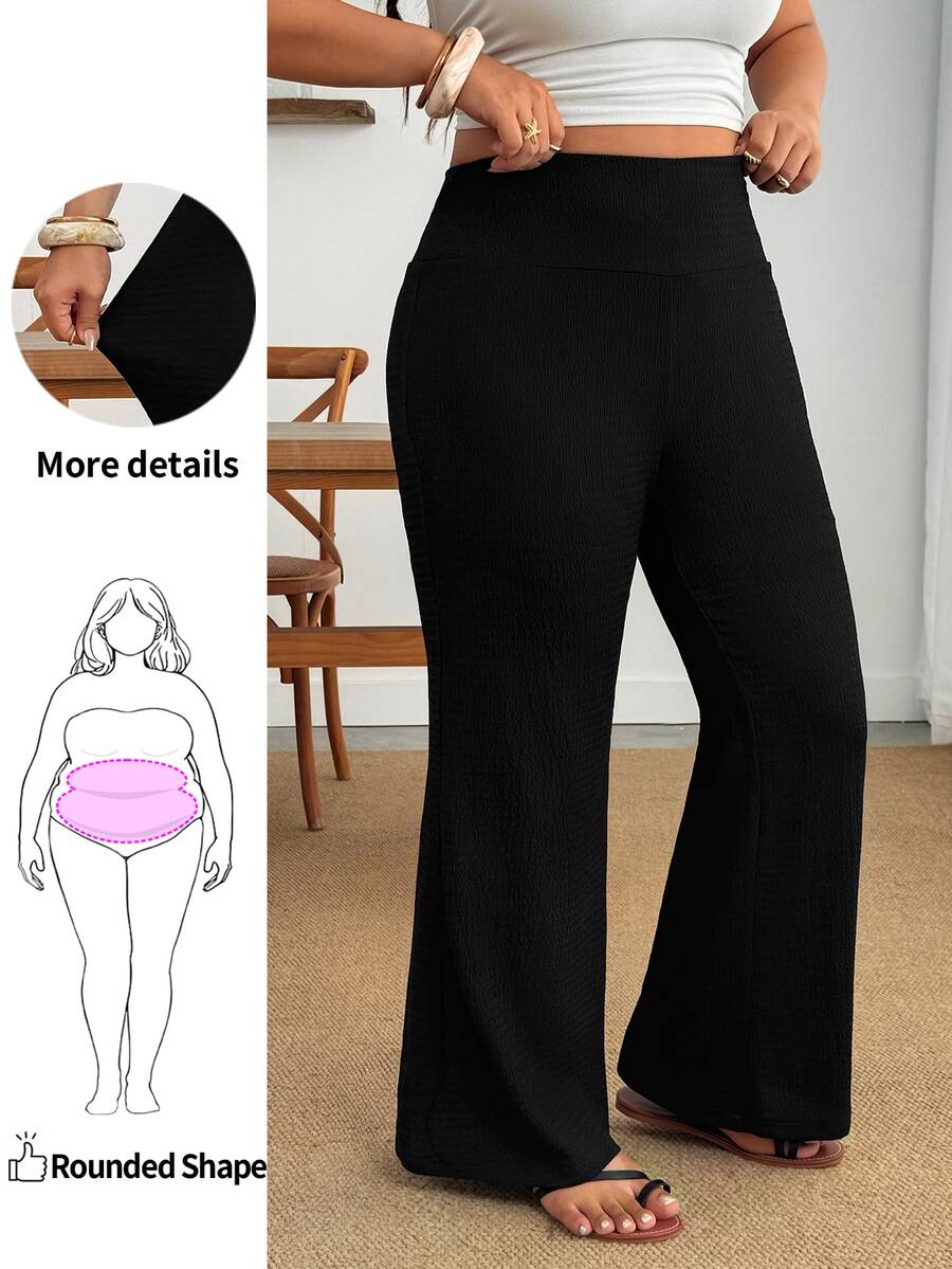 Enliva Plus-Size Women's Casual Black Trousers With Pockets, Lounge Summer - Black - View 1