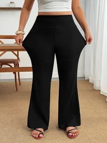 Enliva Plus-Size Women's Casual Black Trousers With Pockets, Lounge Summer - Black - View 6