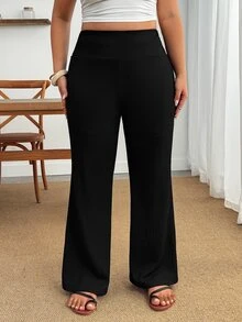 Enliva Plus-Size Women's Casual Black Trousers With Pockets, Lounge Summer - Black - View 5