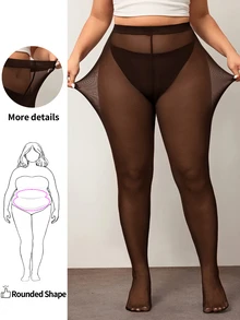 Enliva Plus Size Women's Solid Color Pantyhose Sexy Sheer High Stretch Tights, For Apple And Rounded Body Shape - Brown - View 3