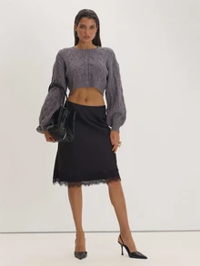 MUSEYN Grey Cable Knit Cardigan Versatile Everyday Casual Fall - Grey - View 1