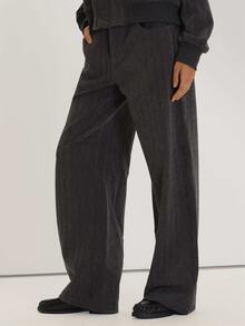 MUSEYN Grey Straight Leg Trousers Versatile Everyday Casual Fall - Dark Grey - View 3