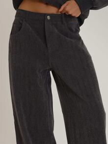 MUSEYN Grey Straight Leg Trousers Versatile Everyday Casual Fall - Dark Grey - View 5