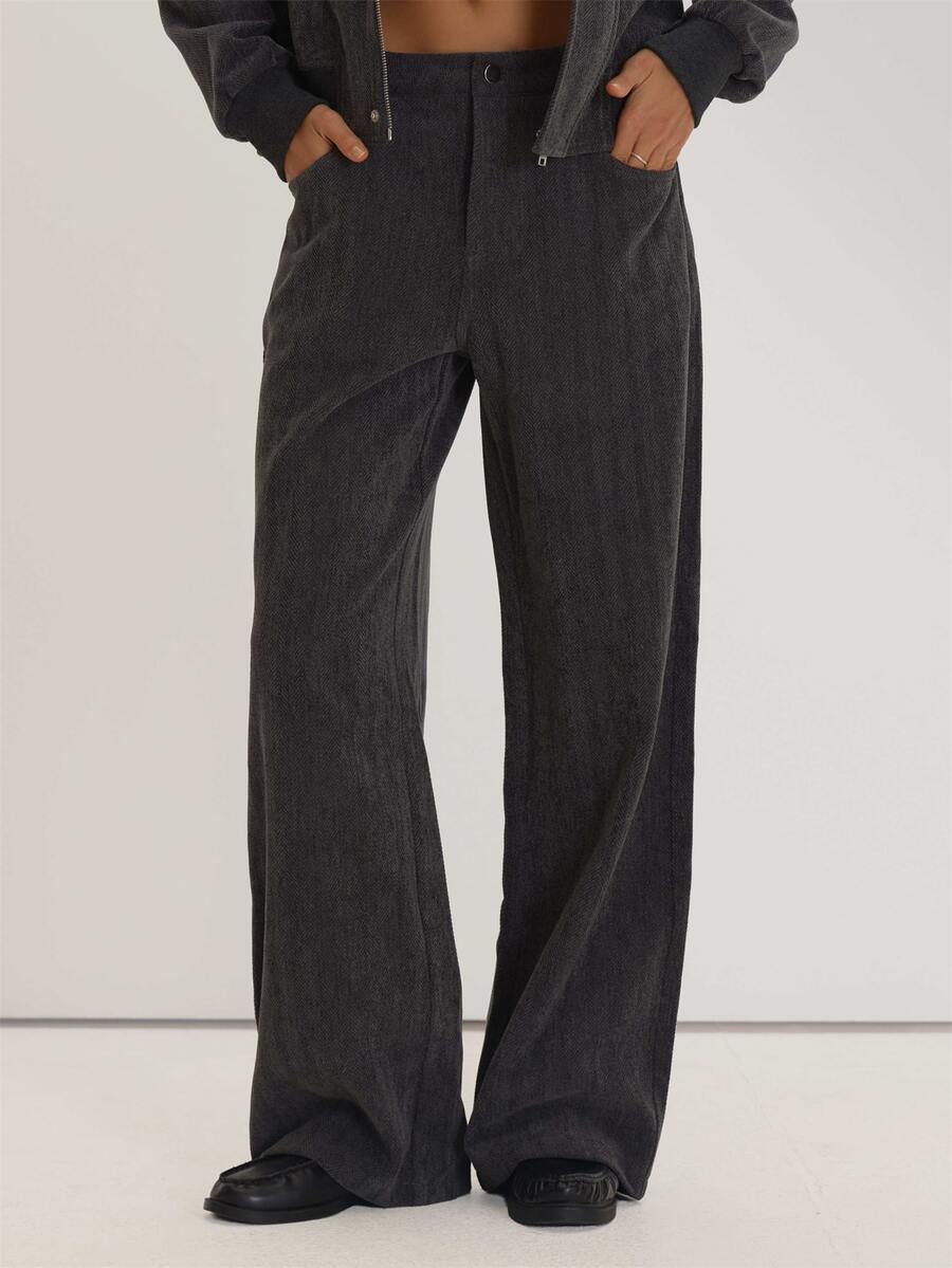 MUSEYN Grey Straight Leg Trousers Versatile Everyday Casual Fall - Dark Grey - View 1
