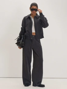 MUSEYN Grey Straight Leg Trousers Versatile Everyday Casual Fall - Dark Grey - View 2