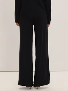 MUSEYN Black Jersey Elasticated Waist Wide Leg Pants Versatile Everyday Casual Fall - Black - View 4