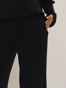 MUSEYN Black Jersey Elasticated Waist Wide Leg Pants Versatile Everyday Casual Fall - Black - View 5