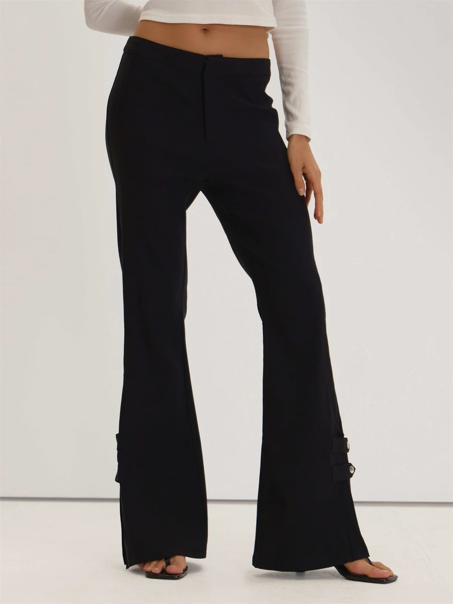 MUSEYN Black Utility Detail Straight Leg Trousers Versatile Everyday Casual Fall - Black - View 1