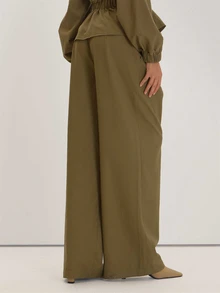 MUSEYN Khaki Low Waist Pleated Front Wide Leg Trousers Versatile Everyday Casual Fall - Brown - View 4