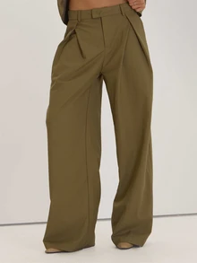 MUSEYN Khaki Low Waist Pleated Front Wide Leg Trousers Versatile Everyday Casual Fall - Brown - View 2