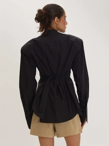 MUSEYN Black Fitted Shoulder Pad Shirts Versatile Everyday Casual Fall - Black - View 4