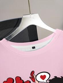 Betty Boop x SHEIN Plus Size Women's Letter Cartoon Print Casual Daily Short Sleeve T-Shirt - White - View 4