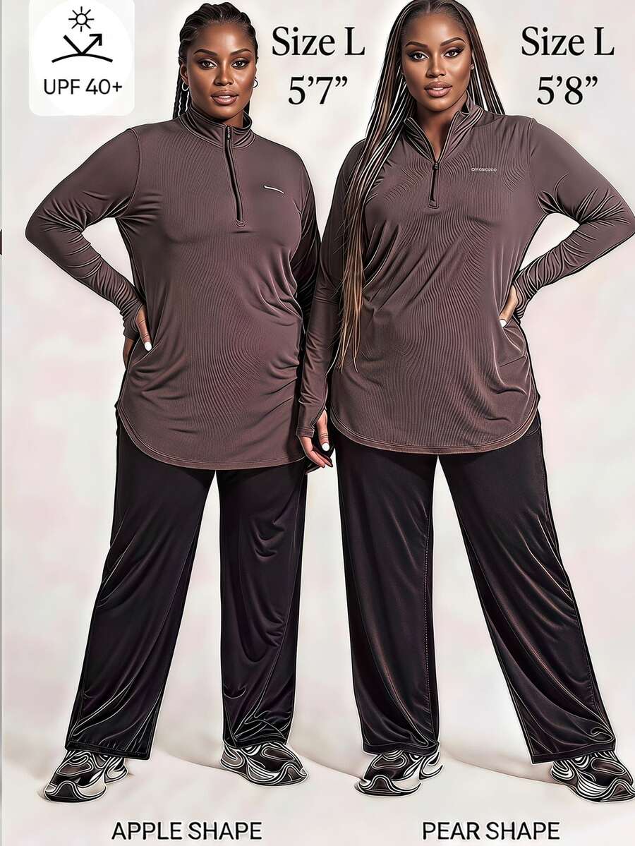 Innovista Innovista Women's Plus Size UPF 40+ Sports Top Breathable Quick Dry Slim Fit Running Gym Yoga Fall - Coffee Brown - View 1