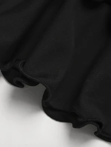 Tween Girls Tween Girl Spring Autumn New Casual Elegant French Style Asymmetric Neck Ruched Patchwork Layered Ruffle Cake Ruched Long Sleeve Dress, Party, Daily Wear, Black Dress - Black - View 6