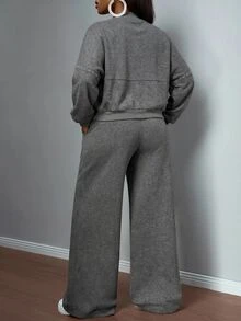 Slaydiva Casual Basic Streetwear Faux Snow-Wash Loose Sweatshirt & Pants Set - A - Dark Grey - View 2