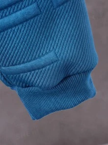 SHEIN Coolqubz 2件組小男孩休閒拼接純色長袖保暖內裡拉鍊外套與長褲套裝，開學季適用，適合秋冬 - 藍色 - 查看 5