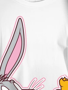 LOONEY TUNES X SHEIN 大尺碼女款卡通印花圓領短袖休閒T恤 - 白色 - 查看 4