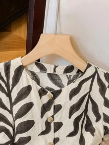 SHEIN 素色圓領前開扣歐根紗刺繡女款短袖襯衫 - 彩色 - 查看 4